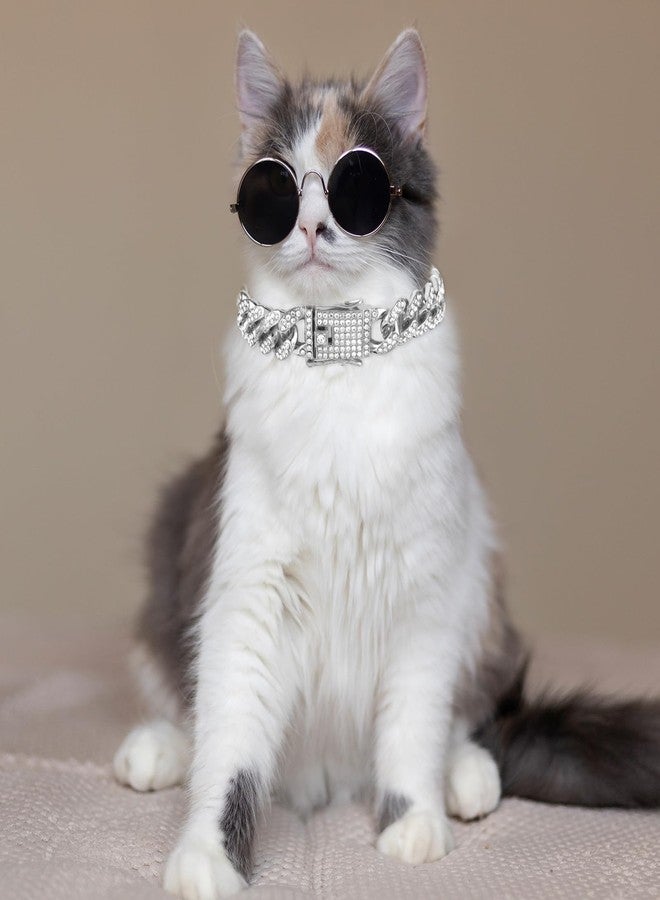 Amabro Diamond Cat Chain Collar, Metal Cuban Link Dog Collar with Secure Buckle Cat Pet Necklace Chain Pet Collar Jewelry Accessories for Small Medium Dogs Cats Puppy Kittens (Silver, 10 inch) - Image 3