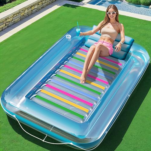JAMBO Inflatable Tanning Pool Lounger Float 70 x 47 Sun Tanning Pool Float with Pillow Water Lounge Raft Pool Floatie for Adults Tanning Raft Pool Tub Water Tanning Bed Kiddie Pool Tanning Floats - Image 1