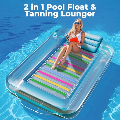 JAMBO Inflatable Tanning Pool Lounger Float 70 x 47 Sun Tanning Pool Float with Pillow Water Lounge Raft Pool Floatie for Adults Tanning Raft Pool Tub Water Tanning Bed Kiddie Pool Tanning Floats - Image 5