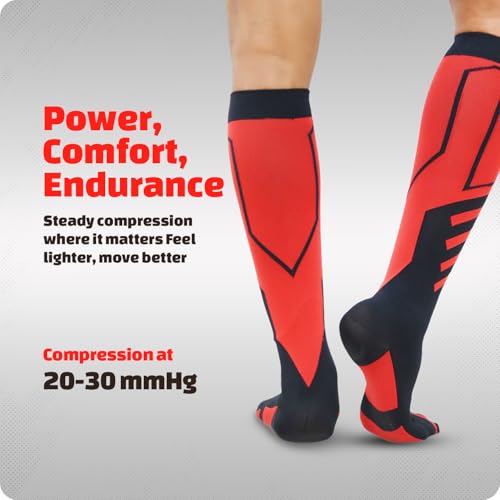 Sorgen Sports Compression Socks | 20-30 mm Hg | Running, Cycling, Marathon, Athletics & Indoor Training | Reduce Leg Cramps | Improve Performance & Support Recovery | Comfortable & Durable (Red Velocity S/M) - Image 3
