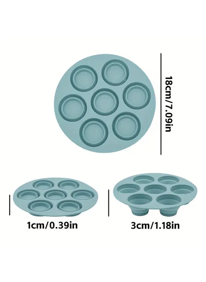 Grayish Blue Silicone 7 Hole Cake Mold Foldable Baking Pan For Air Fryer Microwave - Image 3