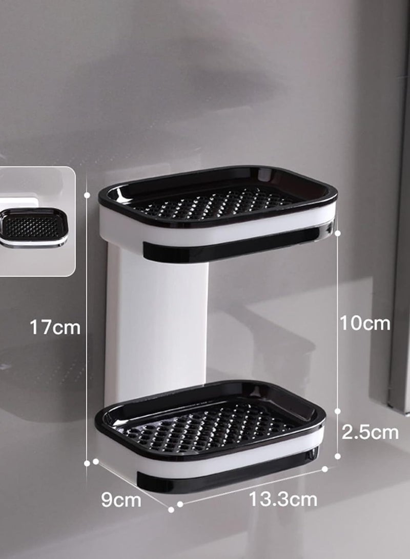 Double Soap Dish with Draining Tray Wall Hanging Shower Soap Cases Self Adhesive Soap Dish for Home Bathroom Shower Supplies