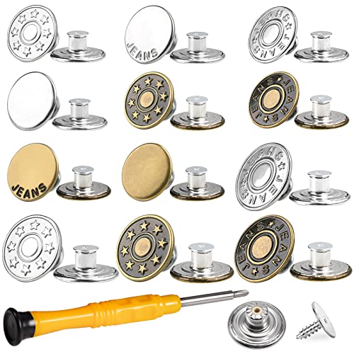 YUANHANG Jeans Button Replacement No Sew YUANHANG 24 Sets Metal Buttons for Pants  Instant Adjustable Button  Tighten Waist Size by 1 Inch or Extend an Extra Inch  Contains A Removable Screwdriver