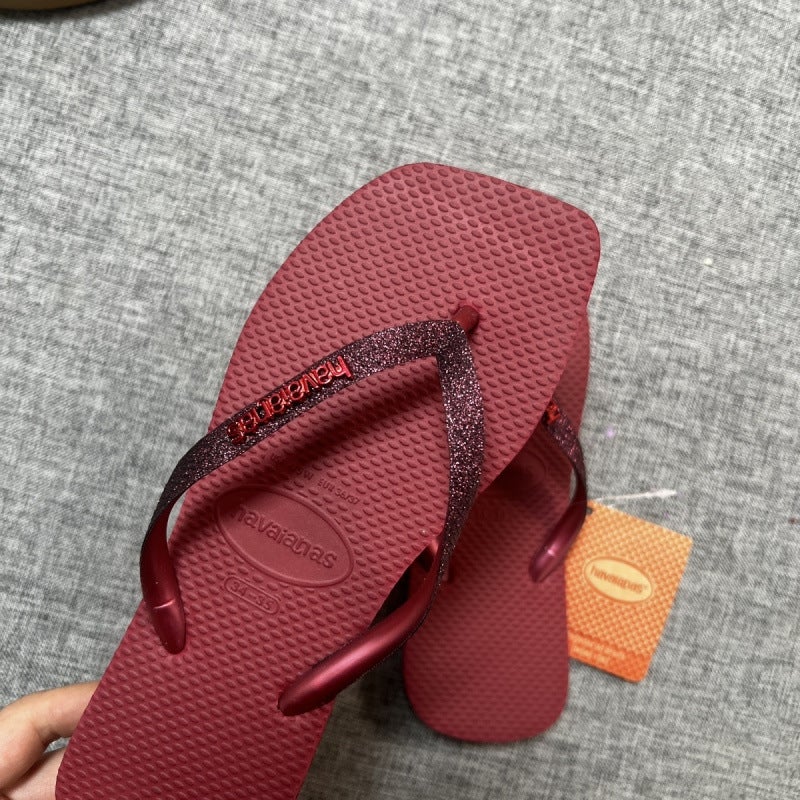 Korean Style Thai Slippers Womens Travel Beach Outer Wear Thick-soled Flip-flops Red Flip-flops Thai Vietnam Wear-resistant Burgundy - Image 1
