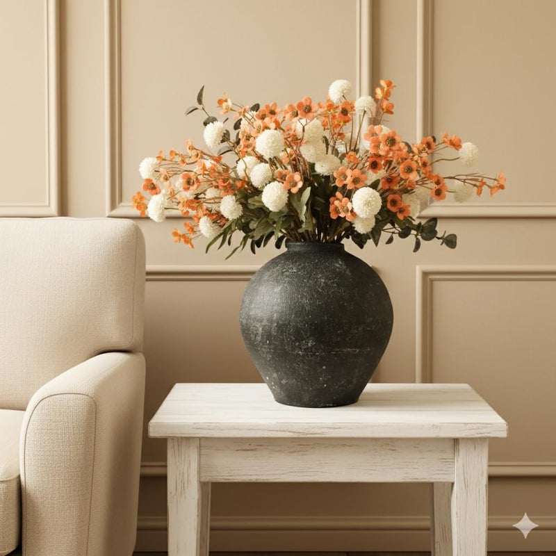 RyddeligHome Artificial White Kiku & Orange Wax Flowers, 22 Long Stems Bulk Silk Flowers for Vases, Spring Floral Stems Arrangements for Home Decor, Centerpieces for Tables, Rustic Decorations - Image 4