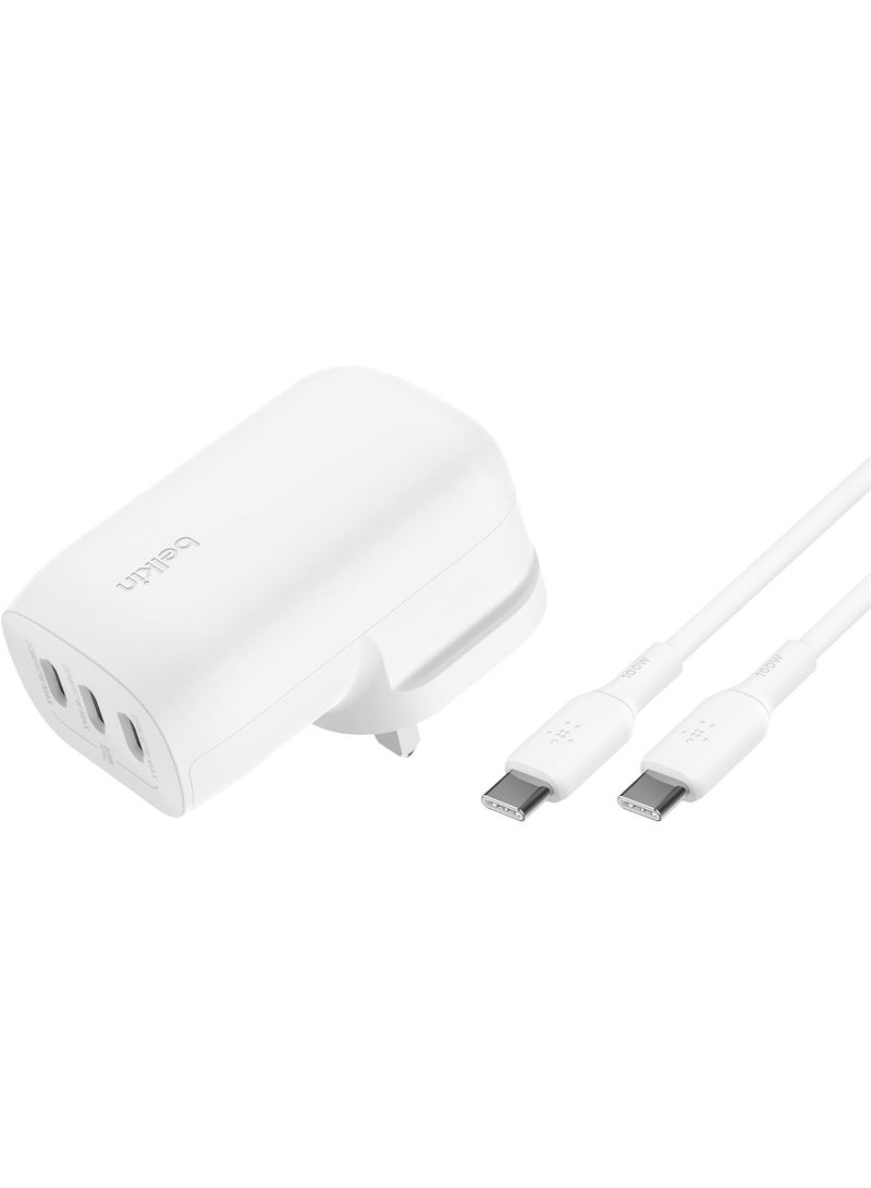 Belkin BoostCharge 3-Port USB-C Wall Charger with PPS 67W, USB-C PD 3.1 Enabled Fast Charging iPhone Charger for iPhone 16 Series, MacBook Pro, AirPods, Galaxy, and more, USB-C to USB-C cable included  - Image 1