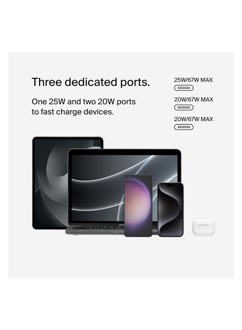 Belkin BoostCharge 3-Port USB-C Wall Charger with PPS 67W, USB-C PD 3.1 Enabled Fast Charging iPhone Charger for iPhone 16 Series, MacBook Pro, AirPods, Galaxy, and more, USB-C to USB-C cable included  - Image 4