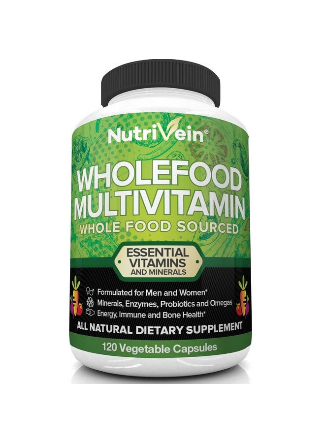 Nutrivein فيتامينات متعددة كاملة من الأطعمة الكاملة للرجال والنساء من الأطعمة الطبيعية الخضروات والفواكه الحقيقية الخام فيتامين E A B مركب 30 يومًا (120 كبسولة أربعة يوميًا) - Image 1