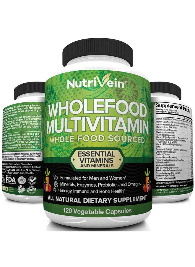 Nutrivein فيتامينات متعددة كاملة من الأطعمة الكاملة للرجال والنساء من الأطعمة الطبيعية الخضروات والفواكه الحقيقية الخام فيتامين E A B مركب 30 يومًا (120 كبسولة أربعة يوميًا) - Image 5