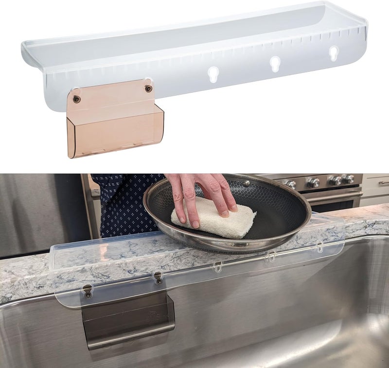 SiliProducts SiliSink XL Silicone Edge Guard for Kitchen Sink - Fits 3.75” - 4” Wide - The Original Silicone Sink Edge Protector with Sponge Caddy - Splash Guard, 20” Clear Diamond - Image 1
