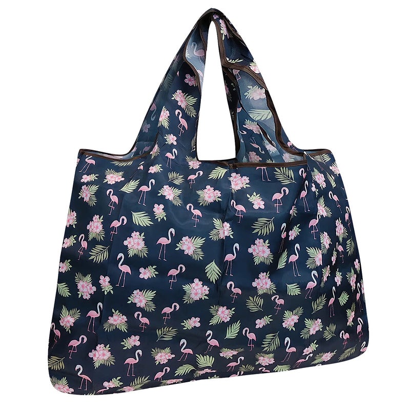 allydrew Large Foldable Tote Nylon Reusable Grocery Bag Flamingos