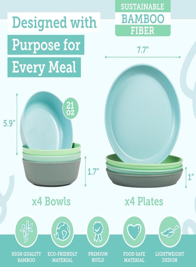 Grow Forward Bamboo Kids Plates and Bowls Sets - 8-Piece Dishwasher Safe Non Toxic Plates for Kids - Reusable Eco Friendly BPA Free Dishes Dinnerware Sets for Children - Rainforest - Image 3