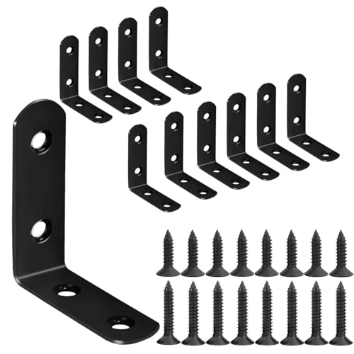 YIVCKOM 18-Pack Stainless Steel L Brackets, Metal Angle Bracket, Corner Brackets, Corner Braces, Furniture Connector Support Brackets with Screws for Wood Furniture Chairs Desk Garden (L Shape Black 10pcs) - Image 1