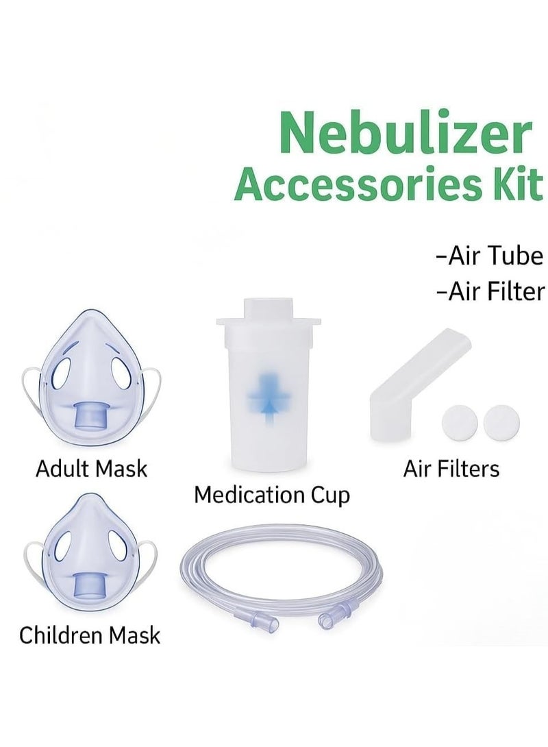 Nebulizer Accessories Kit – Adult & Child Masks, Mouthpiece, Air Tube, Filters & Medicine Cup for Daily Use