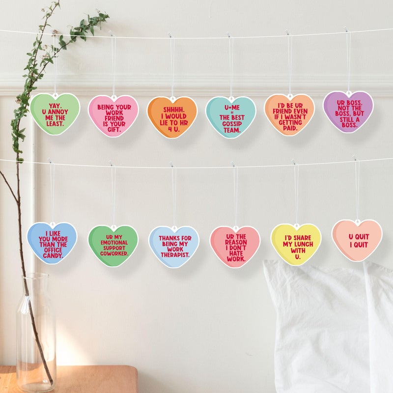 Laffact Valentineâ€™s Day Car Air Fresheners - 12Pcs Colorful Conversation Heart Individually Wrapped Air Fresheners Hanging Heart Shaped Incense Chips Long Lasting Scented Paper for Funny Coworker Gift - Image 4