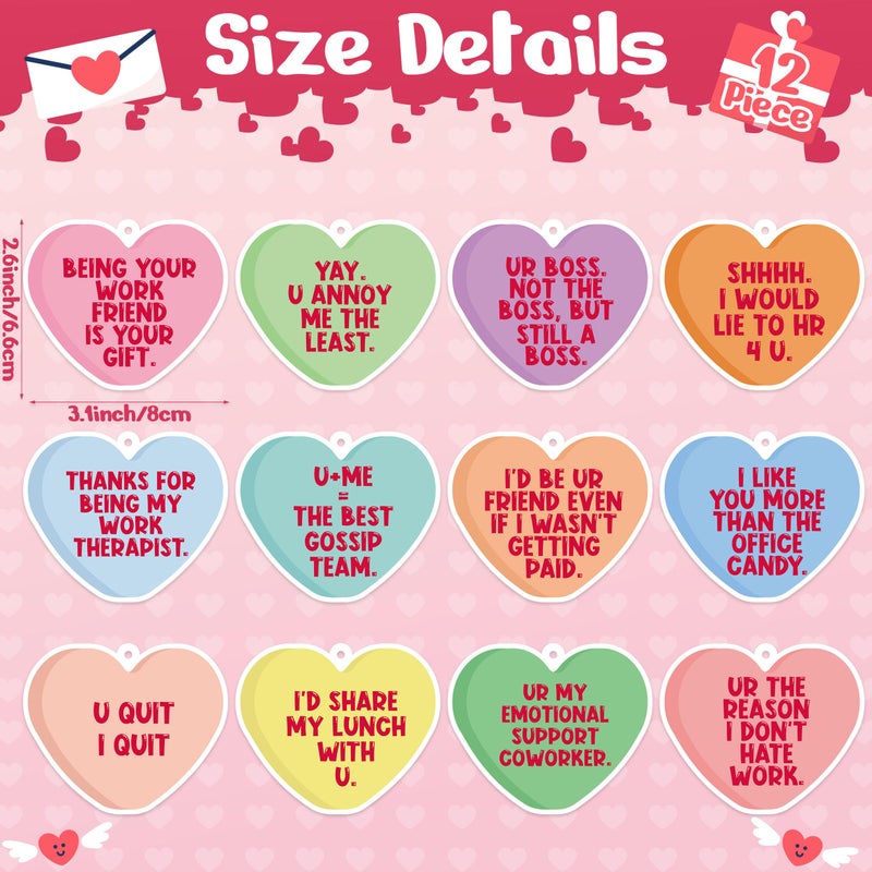 Laffact Valentineâ€™s Day Car Air Fresheners - 12Pcs Colorful Conversation Heart Individually Wrapped Air Fresheners Hanging Heart Shaped Incense Chips Long Lasting Scented Paper for Funny Coworker Gift - Image 2