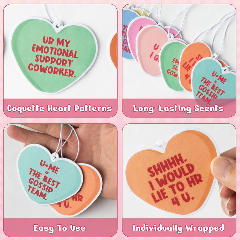 Laffact Valentineâ€™s Day Car Air Fresheners - 12Pcs Colorful Conversation Heart Individually Wrapped Air Fresheners Hanging Heart Shaped Incense Chips Long Lasting Scented Paper for Funny Coworker Gift - Image 3