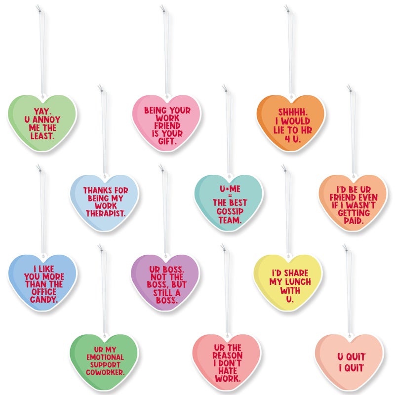 Laffact Valentineâ€™s Day Car Air Fresheners - 12Pcs Colorful Conversation Heart Individually Wrapped Air Fresheners Hanging Heart Shaped Incense Chips Long Lasting Scented Paper for Funny Coworker Gift - Image 1