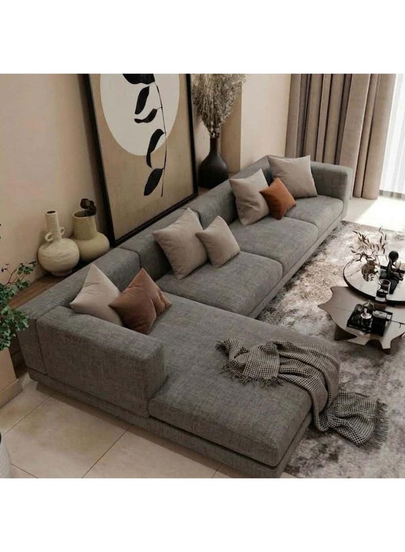 بيج ركنة حرف L، خشب زان، كتان، 180x320x90x65 سم - رمادي - Image 1