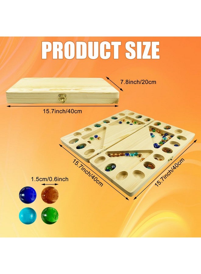 Hlimior 4-Player Mancala Board Game, Foldable Solid Wood with 110 Multi-Coloured Glass Beads, Instruction Manual, Non-Slip Mat,Suitable for Family Party Travelling Adults Puzzle Interactive Game. - Image 3
