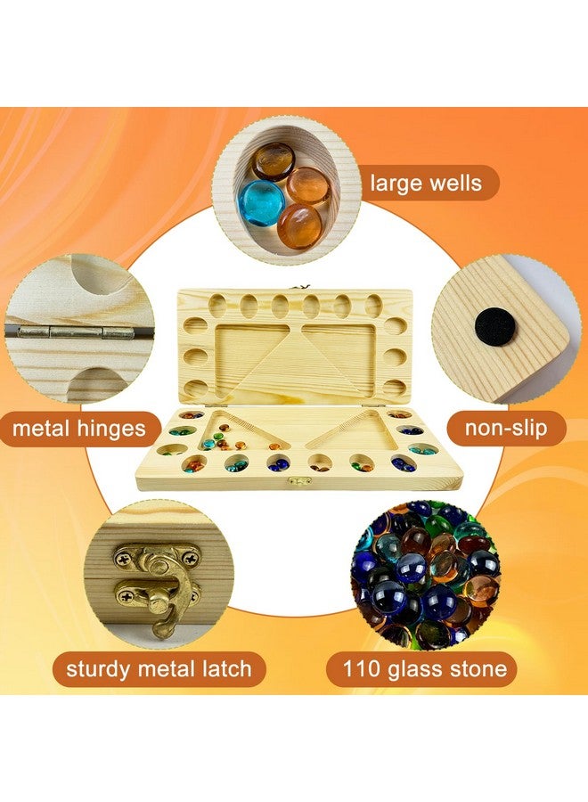 Hlimior 4-Player Mancala Board Game, Foldable Solid Wood with 110 Multi-Coloured Glass Beads, Instruction Manual, Non-Slip Mat,Suitable for Family Party Travelling Adults Puzzle Interactive Game. - Image 4