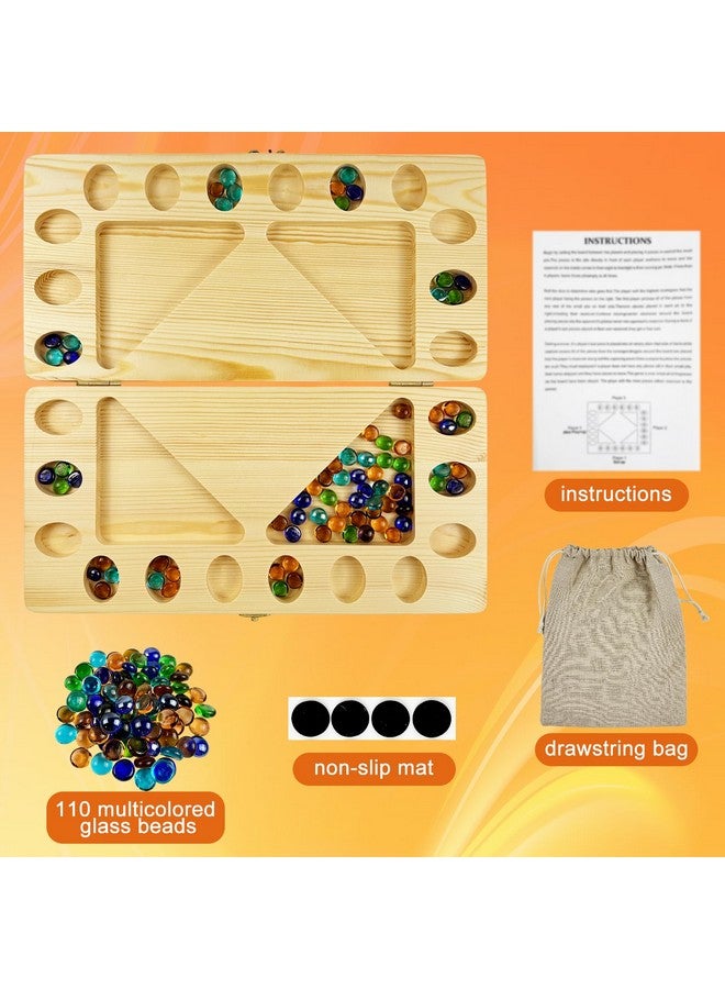Hlimior 4-Player Mancala Board Game, Foldable Solid Wood with 110 Multi-Coloured Glass Beads, Instruction Manual, Non-Slip Mat,Suitable for Family Party Travelling Adults Puzzle Interactive Game. - Image 2