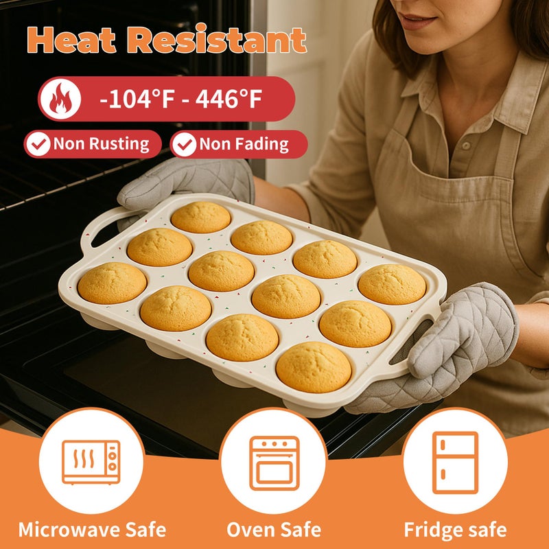 POSOSTO 2Pack Silicone Muffin Pan For Baking With Metal Reinforced Frame, 12 Cup Regular Size Nonstick Cupcake Pan, BPA Free Silicone Muffin Tray, Cupcake Baking Pan Molds for Oven - Image 5