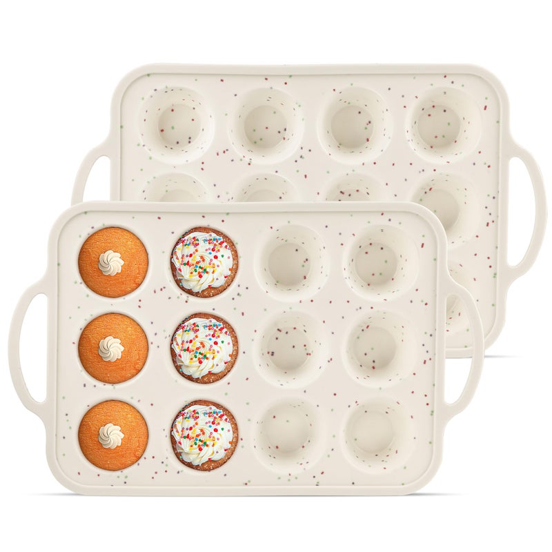 POSOSTO 2Pack Silicone Muffin Pan For Baking With Metal Reinforced Frame, 12 Cup Regular Size Nonstick Cupcake Pan, BPA Free Silicone Muffin Tray, Cupcake Baking Pan Molds for Oven - Image 1
