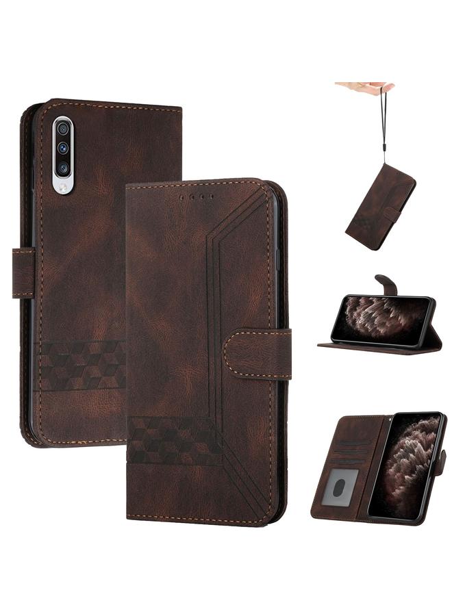 S-TOP Case For Samsung Galaxy A50 Cubic Skin Feel Flip Leather Phone Case - Image 1