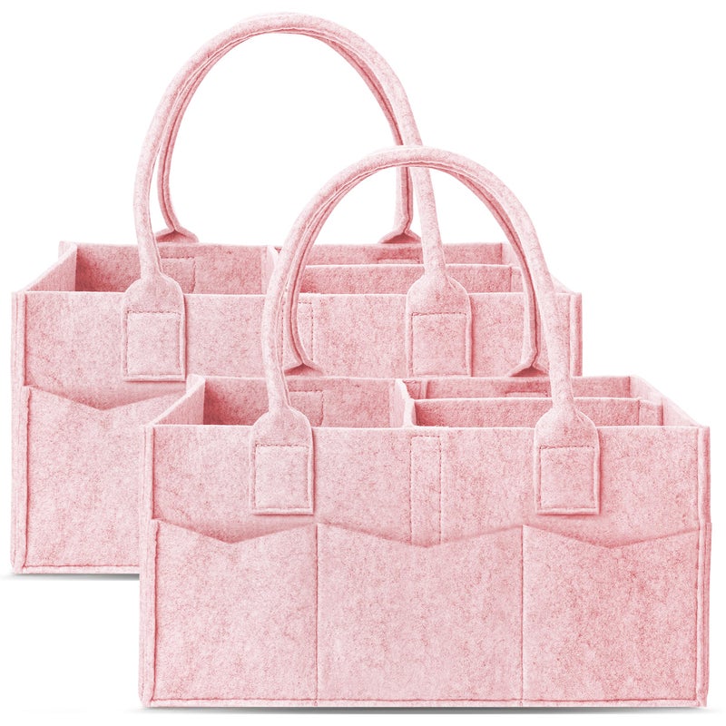 Cute Castle 2 Pack Diaper Caddy Organizer Portable Baby Caddy Organizer with Handle Nursery Storage Bin and Car Organizer for Girls Boys Baby Gift Basket Pink - Image 2