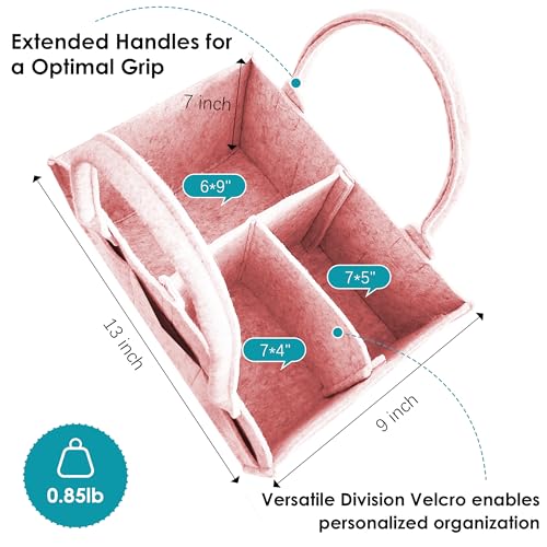 Cute Castle 2 Pack Diaper Caddy Organizer Portable Baby Caddy Organizer with Handle Nursery Storage Bin and Car Organizer for Girls Boys Baby Gift Basket Pink - Image 3