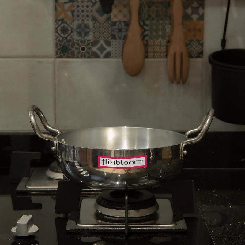 FLIXBLOOM Induction Cookware with Handle Cooking Utensil 2500 ml with 4 mm Thickness Multipurpose Kadai for Deep Frying and Cooking Silver Kadai with Lid 25 Litre Kadhai - Image 5