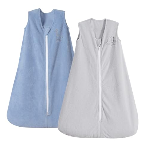 PHF Warm Micro-Fleece Baby Sleep Sack 12-18 Months, Soft Baby Wearable Blanket, 2-Way Zipper Sleeping Bags, 2 Pack Comfy Sleeping Sack for Infant Newborn Boys, Large Size, Grey & Dark Blue - Image 1