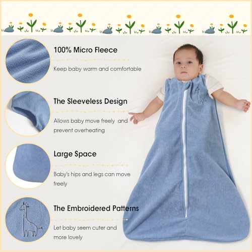 PHF Warm Micro-Fleece Baby Sleep Sack 12-18 Months, Soft Baby Wearable Blanket, 2-Way Zipper Sleeping Bags, 2 Pack Comfy Sleeping Sack for Infant Newborn Boys, Large Size, Grey & Dark Blue - Image 2
