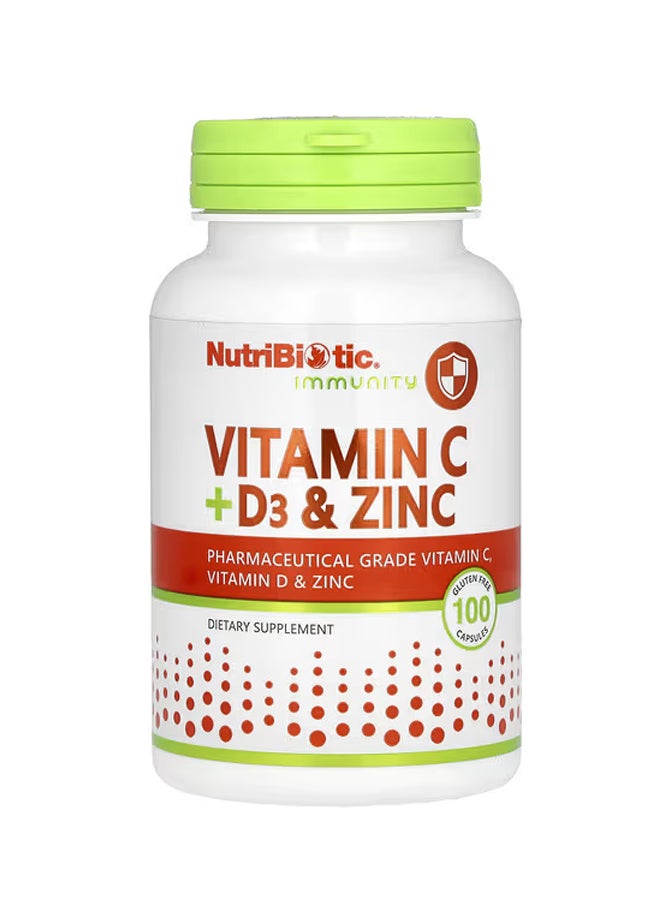Nutribiotic Immunity Vitamin C + D3 & Zinc 100 Capsules
