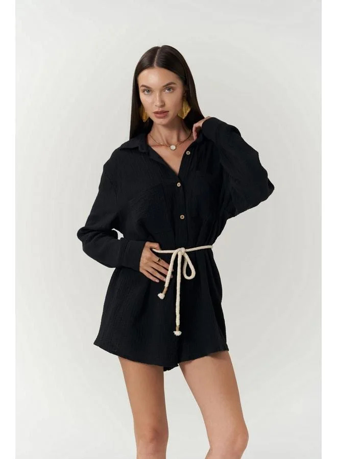 Anetta Black Muslin Short Coverall.