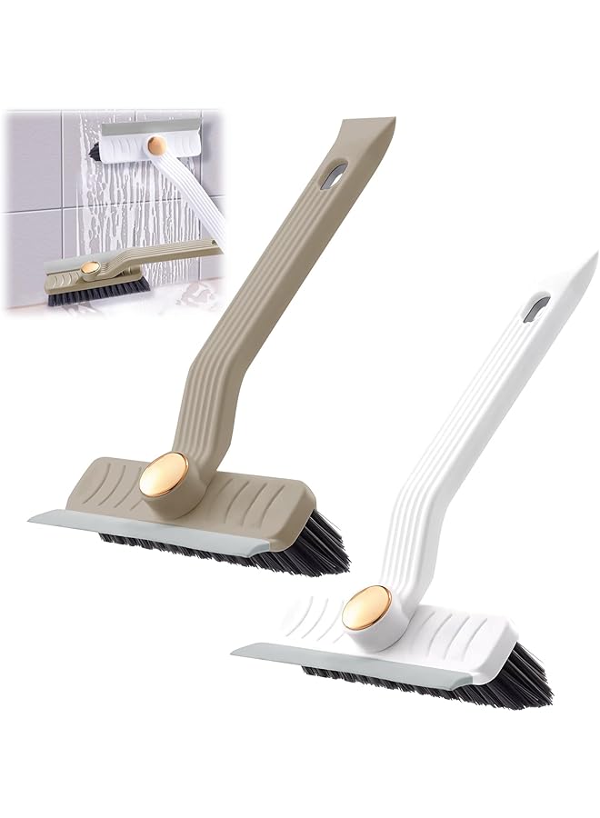 promass 4 in 1 Multifunctional 360 Degree Rotating Crevice Brush, 2 Pcs Hard Bristle Crevice Cleaning Brushes, Household Crevice Wiper Brush Tool for Kitchen, Bathroom and Toilet(White and Brown) - Image 1