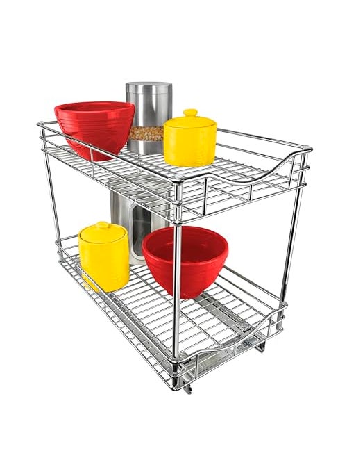LYNK PROFESSIONAL LYNK PROFESSIONAL Pull Out Cabinet Organizer  11 x 18  Slide Out Drawer for Kitchen Cabinets  Sliding Pantry Shelves  Roll Out Shelf for Pots Pans Lifetime Ltd Warranty  2 Tier 