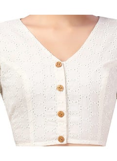 Studio Shringaar Studio Shringaar Women's Cotton Puff Sleeves Chikankan Embroidered Saree Blouse(White, 34)  - Image 3