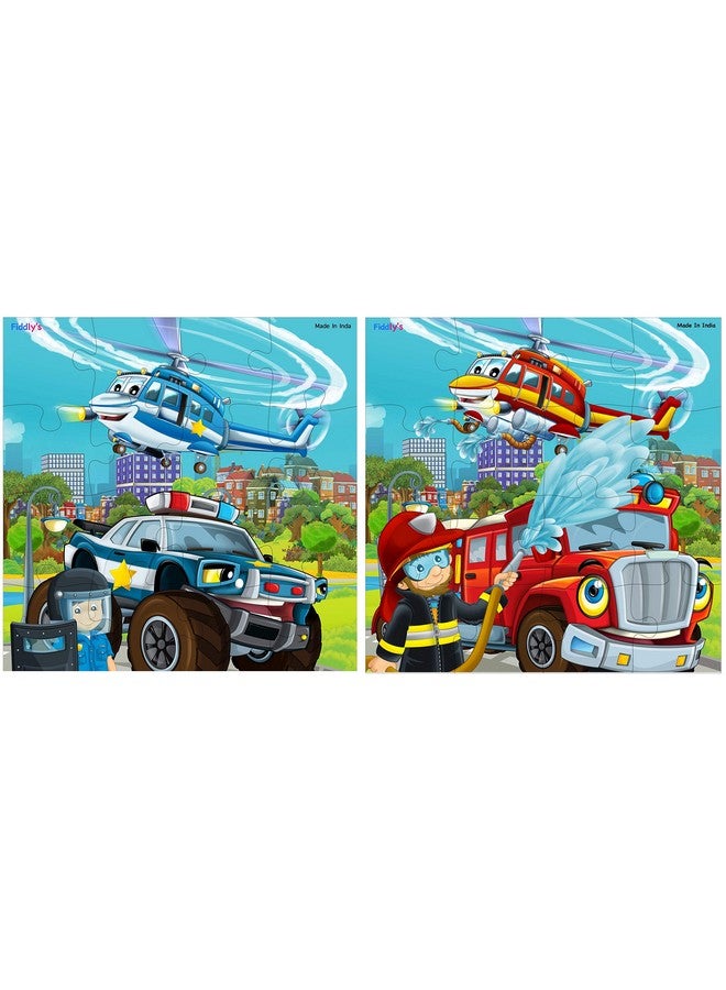 Fiddlys Fiddly's Wooden Jigsaw Floor Puzzle for Children (Paperless Puzzle) - 16 Pieces - (Pack of 2 - Fireman & Policeman) - Image 1