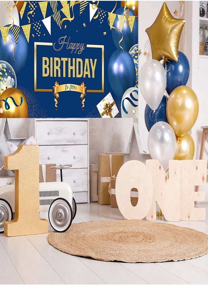 Generic - Navy Blue and Gold Birthday Banner, Happy Birthday Decoration Sign, Party Supplies for Boys and Girls, Photo Backdrop for Celebrations, 71 x 55 Inches - Image 1