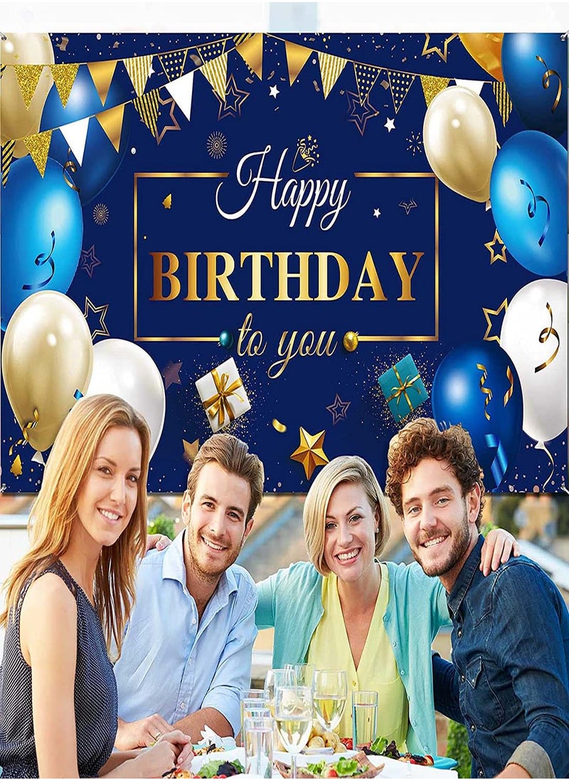 Generic - Navy Blue and Gold Birthday Banner, Happy Birthday Decoration Sign, Party Supplies for Boys and Girls, Photo Backdrop for Celebrations, 71 x 55 Inches - Image 1