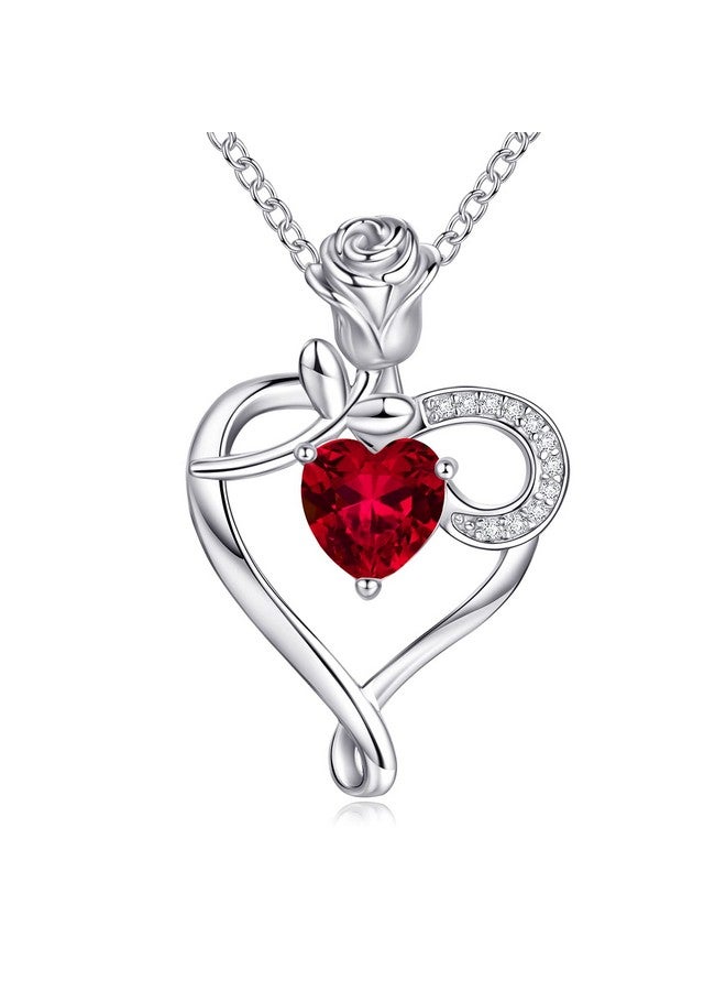 NINAMAID Heart Necklace Birthstone Necklaces For Women 925 Sterling Silver Rose Flower Mother Daughter Mom Necklace Gifts For Mom Women Her - Image 1