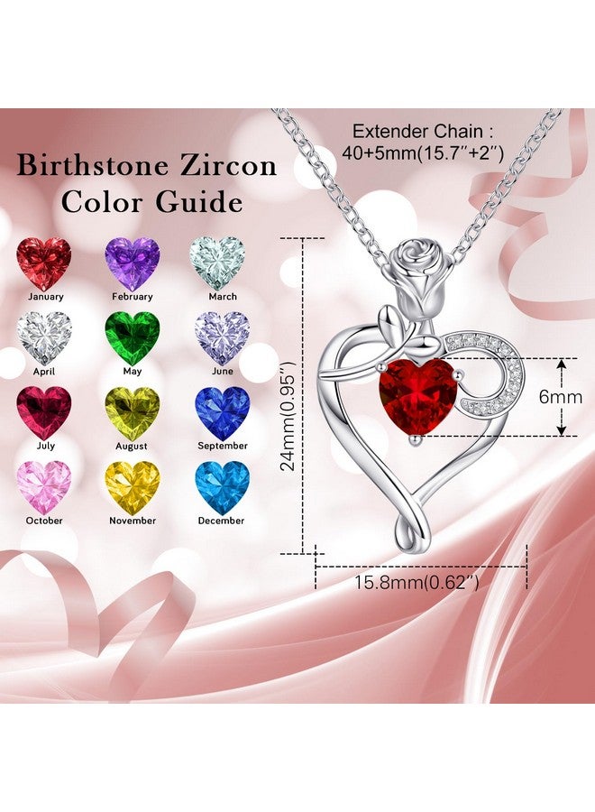 NINAMAID Heart Necklace Birthstone Necklaces For Women 925 Sterling Silver Rose Flower Mother Daughter Mom Necklace Gifts For Mom Women Her - Image 2