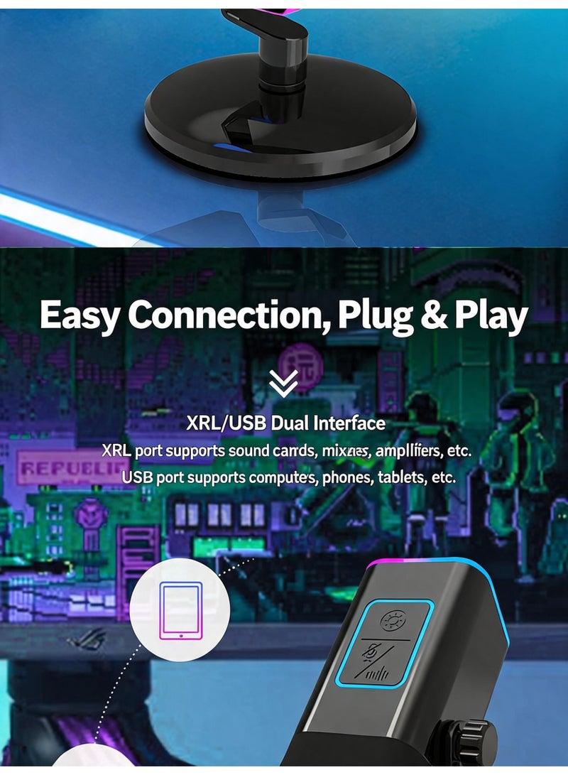 ميكروفون الألعاب الاحترافي ZFSZ WM13 المزود بشاشة لمس ذكية، وثلاثة أزرار تحكم، وحلقة RGB سفلية، ووظيفة كتم الصوت بنقرة واحدة، وهو مثالي للتسجيل في الاستوديو والبث المباشر واستخدام أجهزة الكمبيوتر/PS5 - Image 3