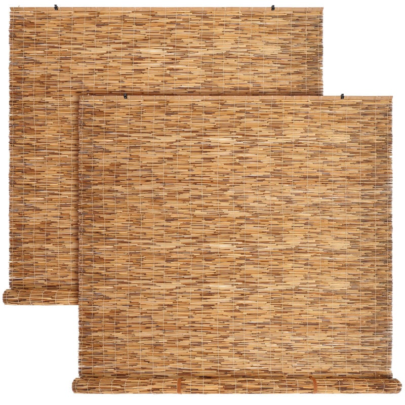 DoubleFill 2 Pcs Bamboo Shades Outdoor Reed Roll up Blinds 60 W x 72 H Blackout Sunshade Cordless Bamboo Blinds for Home Porch, Patio & Windows Decor Shutters Sunlight Privacy Screen(Carbon Brown) - Image 1