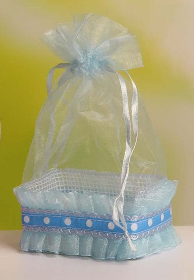 Babies Bloom Blue Organza Pouch Baby Shower Favor Bag Set, Baby Shower Favor Bag Set, Baby Shower Gifts, (12 x10x6 cm) (Set of 12) - Image 5