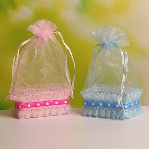 Babies Bloom Blue Organza Pouch Baby Shower Favor Bag Set, Baby Shower Favor Bag Set, Baby Shower Gifts, (12 x10x6 cm) (Set of 12) - Image 2