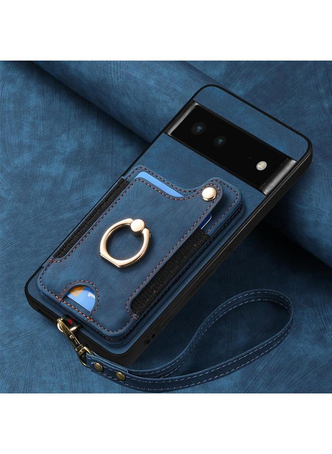 اس-توب جراب لهاتف Google Pixel 6 بتصميم ريترو مع حلقة ملمس الجلد ومحفظة بطاقات متعددة - Image 5