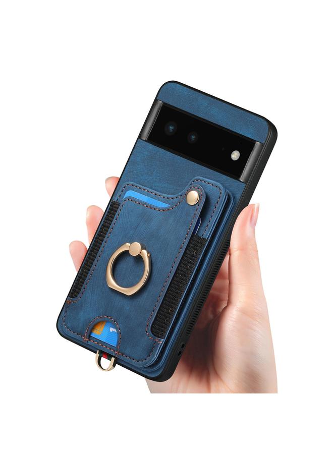 اس-توب جراب لهاتف Google Pixel 6 بتصميم ريترو مع حلقة ملمس الجلد ومحفظة بطاقات متعددة - Image 4